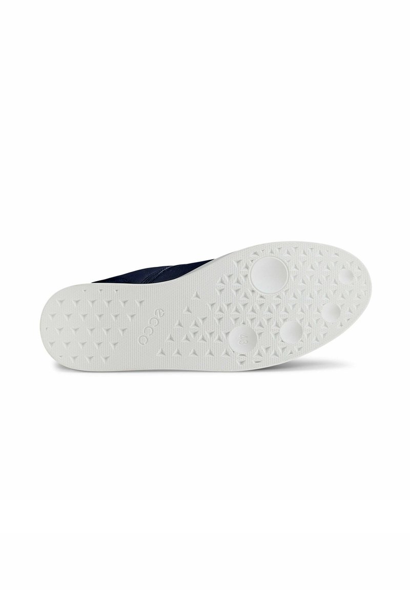Marine Sneaker-Sohle mit einer strukturierten weißen Gummibasis, die mit Diamant- und Kreis-Mustern für Grip und Flexibilität versehen ist. Größe 43.