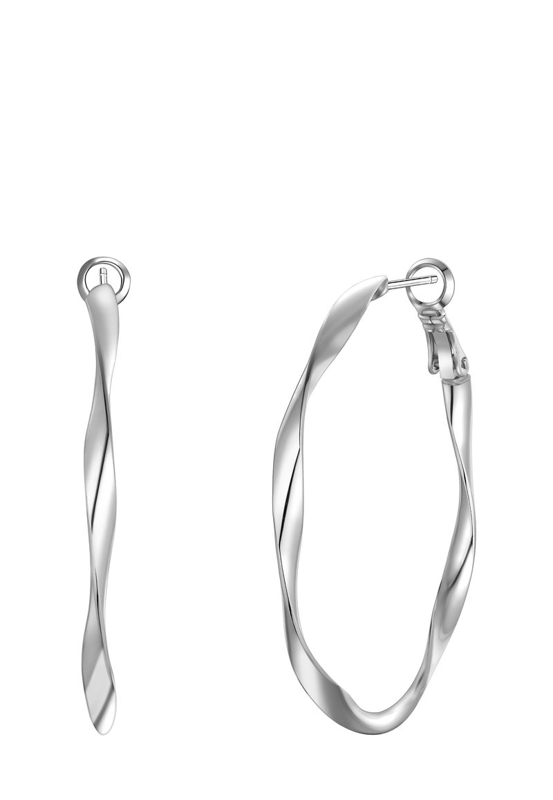 Cercei cu cercuri din argint răsucite, cu un finisaj lustruit. Un cerceaf are un design spiralat; închidere tip clemă pe celălalt pentru o purtare sigură.