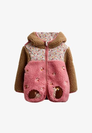 JoJo Maman Bébé, APPLIQUÉ BORG FLEECE HOODIE - Fleecejas - coral floral hedgehog