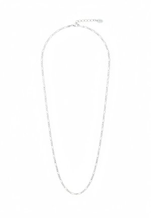 Silberne Kette mit länglichen ovalen Gliedern, glatter Oberfläche, ausgestattet mit einem verstellbaren Verschluss zur Längenanpassung. Minimalistisches Design.