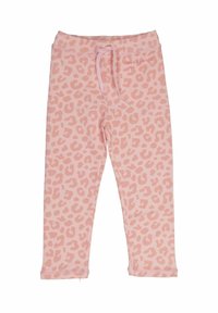 Pyjamasbyxor i mjukt material, med en ljusrosa bas och mörkrosa leopardfläckar samt en elastisk midja med dragsko.