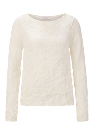 Gekreppte Textur Langarmshirt in cremigem Weiß mit Rundhalsausschnitt und geradem Saum. Aus leichtem Material gefertigt.