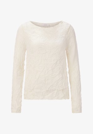 Gekreppte Textur Langarmshirt in cremigem Weiß mit Rundhalsausschnitt und geradem Saum. Aus leichtem Material gefertigt.