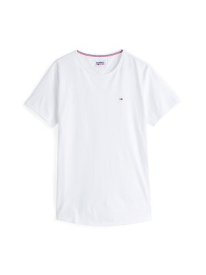 Λευκό βαμβακερό t-shirt με στρογγυλή λαιμόκοψη, κοντά μανίκια και ένα μικρό κεντημένο λογότυπο στο αριστερό στήθος. Περιλαμβάνει αντίθετο χρώμα στη λαιμόκοψη.