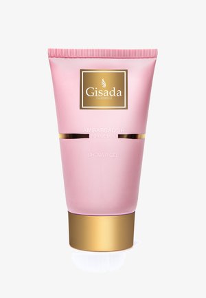 Roze tube Gisada Ambassador douchegel voor dames met gouden dop en label met gouden accenten.