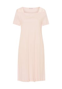 Short-sleeve, square-neck dress in light pink, made of soft fabric. Straight cut with subtle side seams and a relaxed fit.