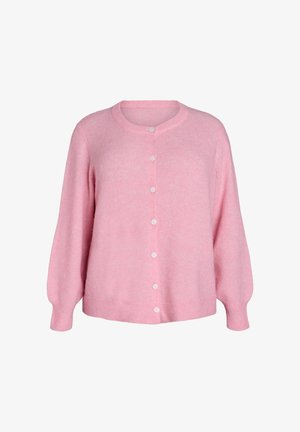 Roza jopica z dolgimi rokavi, narejena iz mehkega materiala. Ima okrogel izrez in šest belih gumbov spredaj.