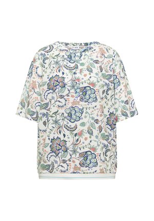 Cecil, SHORT-SLEEVE BLOUSE WITH A ROUND NECK AND PRINT - Blouse - vanilla white