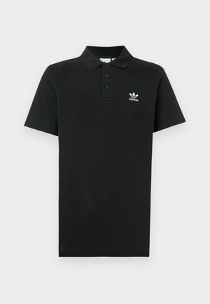 Zwart poloshirt van katoen met een sluiting met drie knopen, korte mouwen en een klein wit Adidas-logo op de linkerborst.