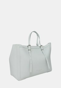Borsa tote in pelle azzurro chiaro con doppi manici, dotata di accessori in metallo argentato e di una forma rettangolare strutturata con dettagli cuciti.