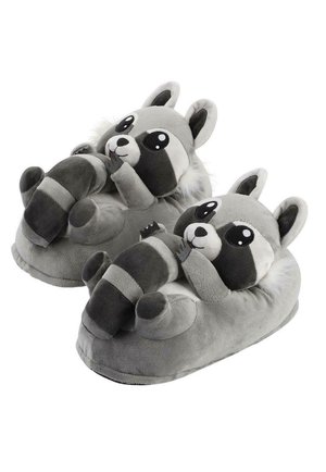 PLÜSCH-TIER-PANTOFFELN - Slippers - lina der waschbär grau weiß