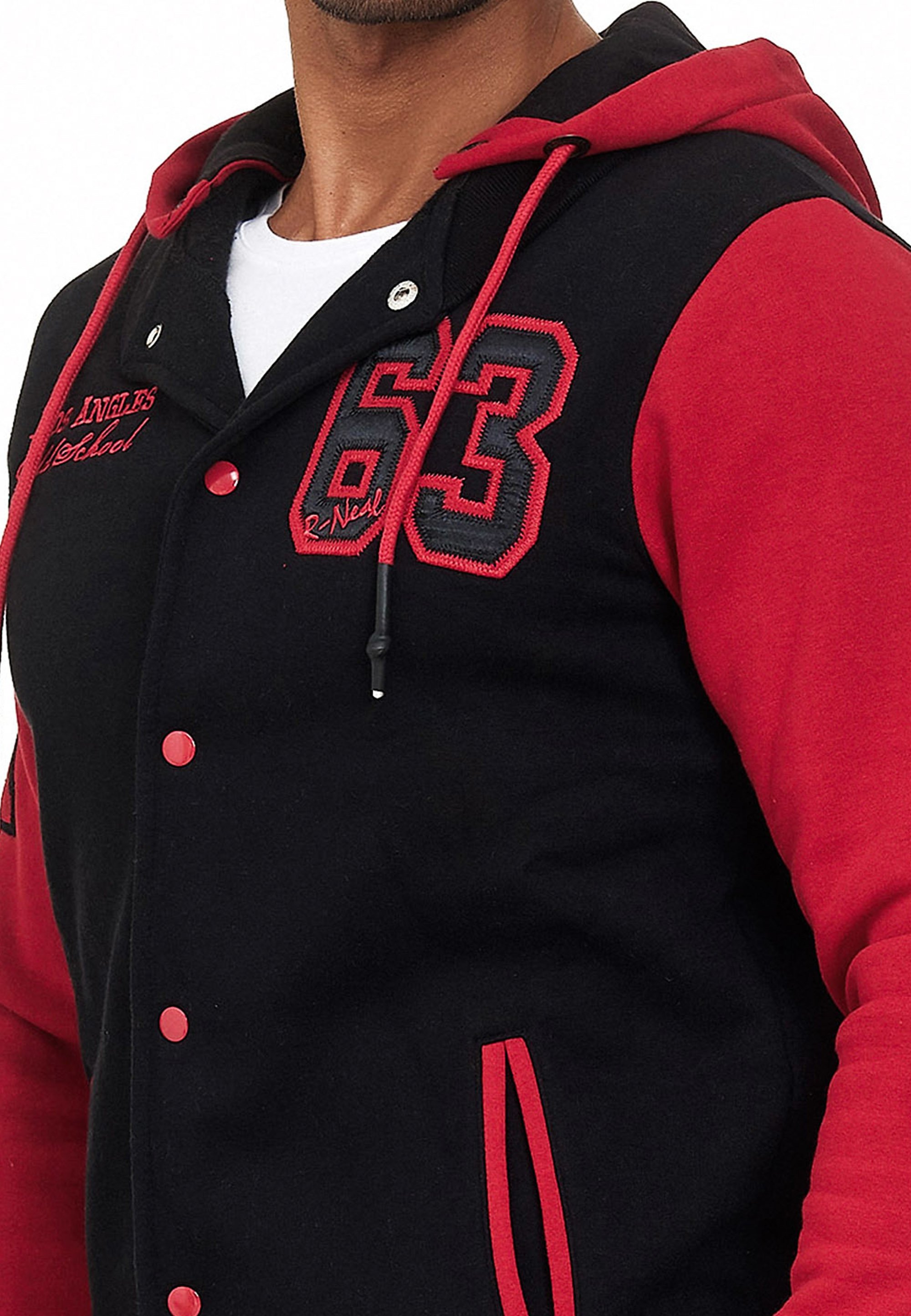 Rusty Neal College Jacke Herren Sweatshirt Kapuzenpuller Us College Los Ang Hoodie Met Rits Schwarz Rot Lichtrood Zalando Nl