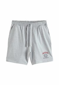 Sivé bavlnené šortky s elastickým pásom a šnúrkou. Obsahujú bočné vrecká a červené potlačené logo "Harvard University".