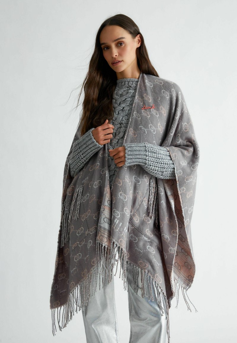 LIU JO PONCHO WITH JACQUARD LOGO - Mantella - grey