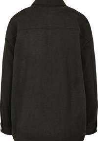 Veste en laine gris foncé vue de dos avec manches longues, col et poignets boutonnés.