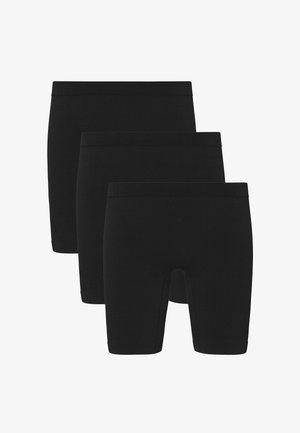 Sorte bomuldsboxershorts, tre-pak, med en glat tekstur, elastisk talje og midt-lår længde med en funktionel åbning.
