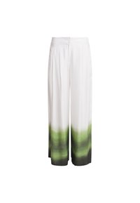 Witte wijde broek met een groen naar zwart ombre-effect aan de zoom, gemaakt van zachte stof met een gladde textuur. Voorzien van twee voorplooien.