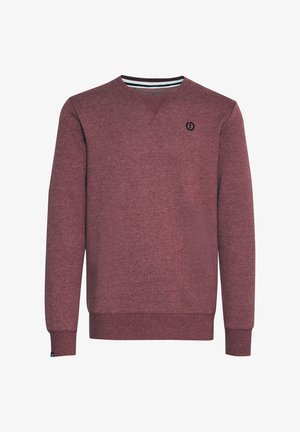 Bordowa bluza z teksturowanej przędzy, z dekoltem w serek, ściągaczami na rękawach i u dołu, oraz subtelnym logo na piersi.