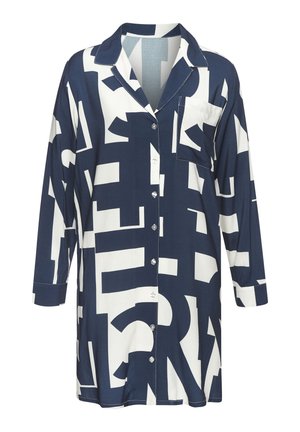 Nachthemd - dunkelblau-weiß-gemustert