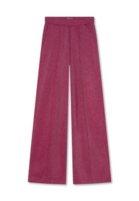 Wijdvallende broek in een magenta stof, met een gestructureerd oppervlak, geplooide voorkant en een elastische tailleband voor een verstelbare pasvorm.