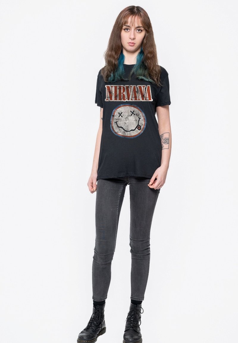 Paradiso Clothing NIRVANA DISTRESSED GRUNGE SMILE - Print T-shirt - black