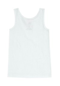 Biały bawełniany top na ramiączkach z okrągłym dekoltem i bez rękawów. Gładka tekstura bez wzorów lub dodatkowych detali.