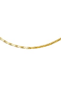Collana in oro con maglie allungate, caratterizzata da una superficie lucida e una forma uniforme, leggermente curvata. Nessun ornamento aggiuntivo.