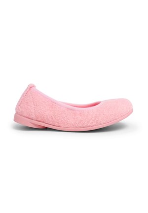 Ballerine en textile rose avec un dessus doux et texturé et un contour élastique. Dotée d'une semelle en caoutchouc lisse et d'un design à bout arrondi.