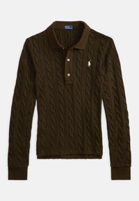 CABLE-KNIT COTTON LONG-SLEEVE POLO SHIRT - Jumper - dark brown