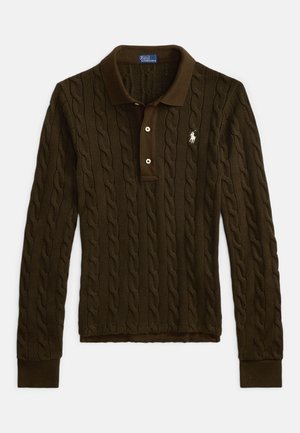CABLE-KNIT COTTON LONG-SLEEVE POLO SHIRT - Pulóver - dark brown