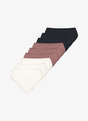 Confezione da otto slip in cotone nei colori bianco, nero e rosa. Presentano un design semplice con una texture liscia e una fascia elastica in vita.