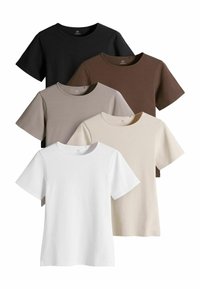 THE SET - 5 PACK - Paprasti marškinėliai - black brown neutral nude white Miniatiūros vaizdas 1