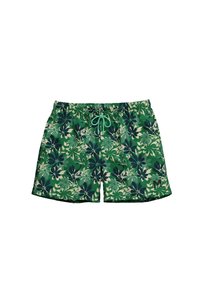 Costumi da bagno verdi con stampa floreale in verde scuro e chiaro, con vita elastica e coulisse. Dettaglio distintivo con il logo "M".