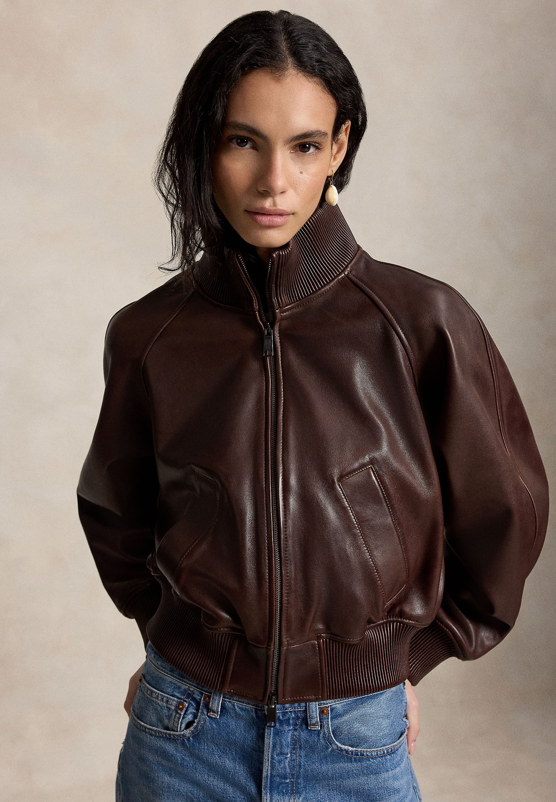 Polo Ralph Lauren LEATHER FLIGHT JACKET - Leather jacket - brown 