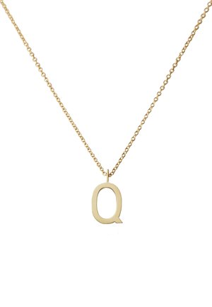 Guldkæde med vedhæng i form af et stort, markant bogstav "Q" med en glat, mat finish. Enkel, elegant design egnet til hverdagsbrug.