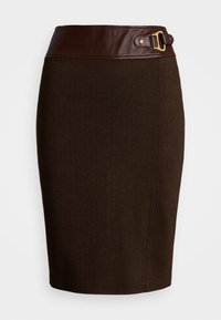 Lauren Ralph Lauren BUCKLE TRIM HERRINGBONE PENCIL SKIRT - Pencil skirt - botanic green/circuit brown