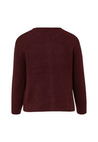 Burgunderfarbener Strickpullover mit lockerer Passform, langen Ärmeln und Rundhalsausschnitt. Strukturiertes Material mit geripptem Saum und Bündchen.