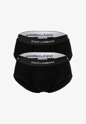 Bañadores de algodón negro con relieve, que cuentan con una cinturilla blanca con el logo "DOLCE & GABBANA". Incluye dos pares apilados juntos.