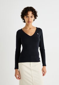 Abercrombie & Fitch CLOUD ICON VNECK - Topper langermet - black beauty