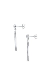Orecchini a cerchio in argento con una finitura lucida, dotati di un perno rotondo e un design sottile e circolare. Semplici e leggeri.