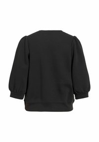 Sweat-shirt noir à manches longues avec épaules bouffantes et poignets ajustés, vu de dos sur un fond blanc.