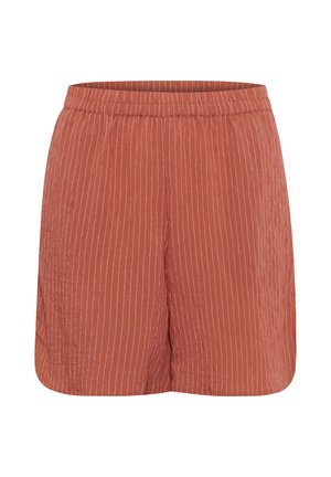 Terrakottafarbene Shorts mit lockerer Passform, ausgestattet mit einem Kordelzugbund und dezenten vertikalen weißen Streifen. Glattes, leichtes Material.