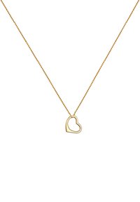 Goudkleurige ketting met een delicate, gedraaide schakel en een open hartvormige hanger, gepolijst voor een gladde afwerking.