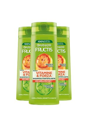 GARNIER FRUCTIS SHAMPOO VITAMINE & FORZA, SHAMPOO FORTIFICANTE, PER CAPELLI FRAGILI E SOGGETTI A CADUTA DOVUTA DA ROTTURA, 250 ML - 3 PACK - Shampoo - trasparente