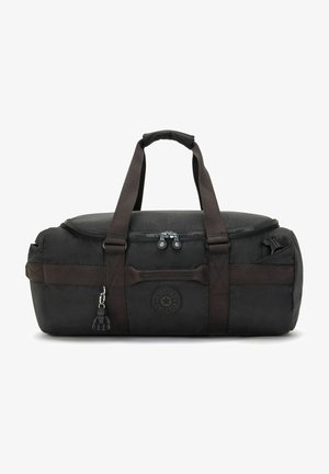 Sac de sport noir en nylon durable, avec une fermeture zippée sur le dessus, deux poignées et une poche latérale. Comprend un porte-clés en forme de singe de la marque.