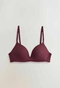 Mauve gevoerde bh met verstelbare dunne bandjes, een gladde textuur en een naadloos ontwerp, met een klassieke driehoekige cupvorm.