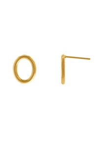 Goldene Creolen mit einer glatten, runden Form und einem dünnen Steg. Sie verfügen über eine polierte Oberfläche und ein nahtloses Design, das eine minimalistische Ästhetik hervorhebt.