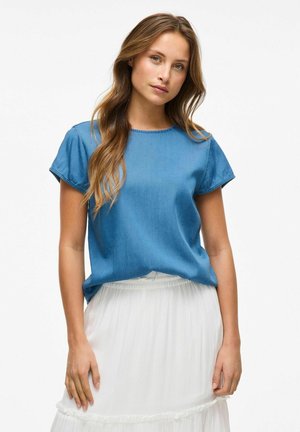 MIT KURZEN ÄRMELN RUNDHALS - Blouse - medium blue denim