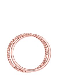 Inel din aur roz, cu două benzi împletite, una netedă și lustruită, cealaltă cu un design torsadat.