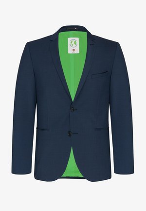 Marineblazer in schlanker Passform mit einem einzigen Knopfverschluss, Reverskragen und einer leuchtend grünen Innenauskleidung. Mit einer Brusttasche.